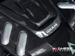 Alfa Romeo Giulia Engine Cover - Carbon Fiber - QV Version - White Candy Accents + Giulia Logo + Cloverleaf 